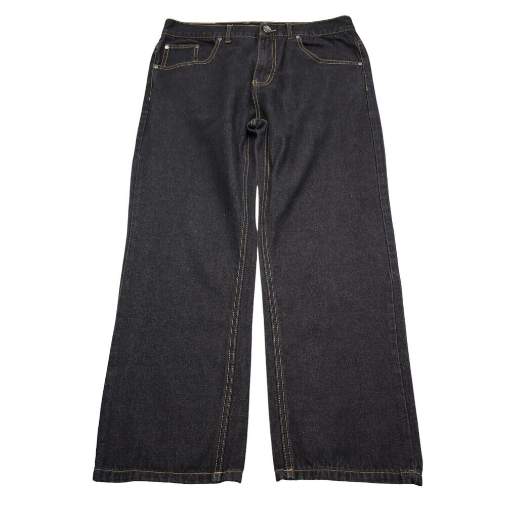 Code One Pants Mens 36 Black High Rise Flat Front Dark Wash Denim Jeans